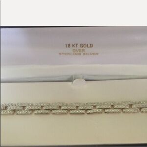 18K Gold Over Sterling Silver Pave Link Bracelet - Silver Tone